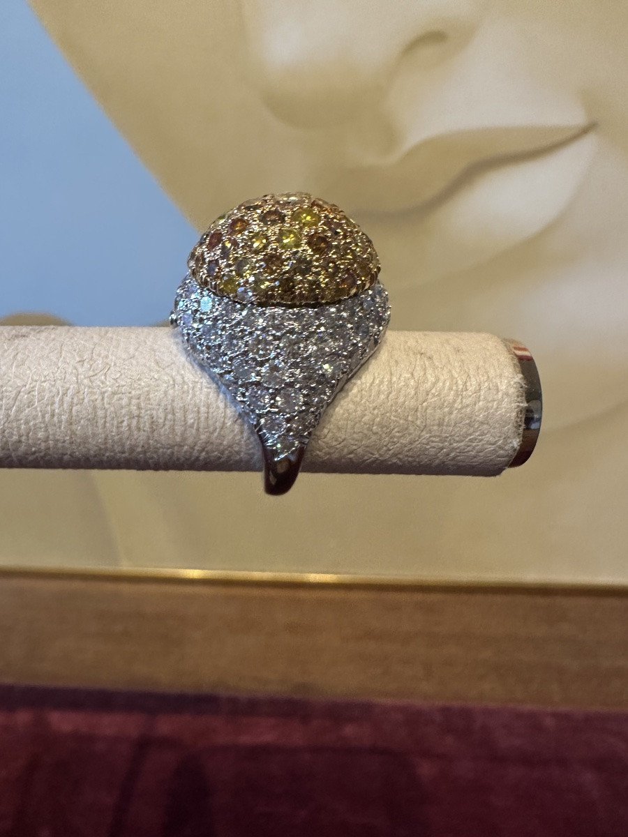 Bague bombée en or gris pavée diamants cognac-photo-2