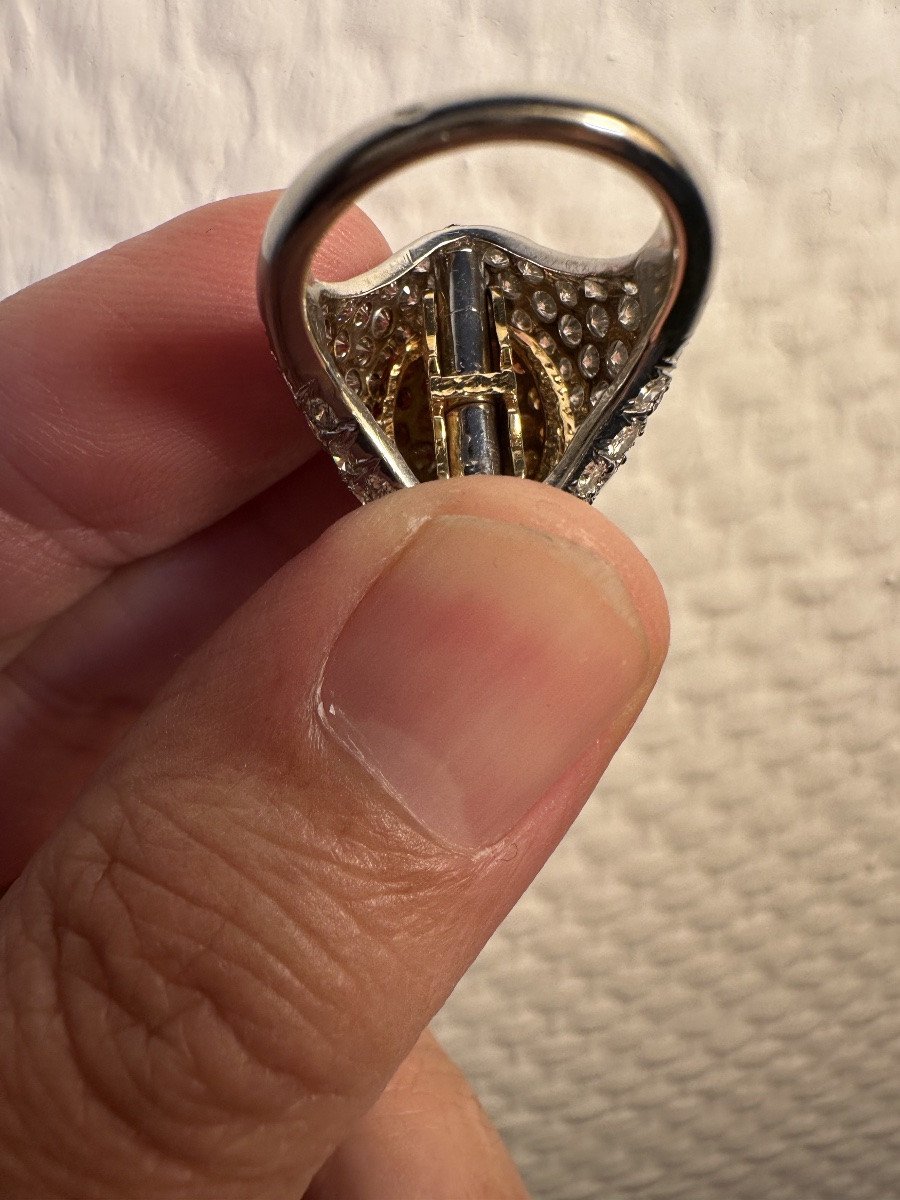 Bague bombée en or gris pavée diamants cognac-photo-3