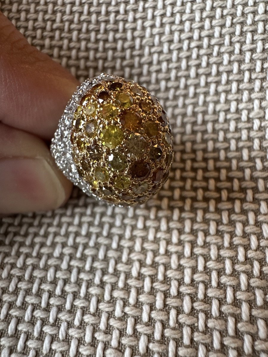 Bague bombée en or gris pavée diamants cognac-photo-4