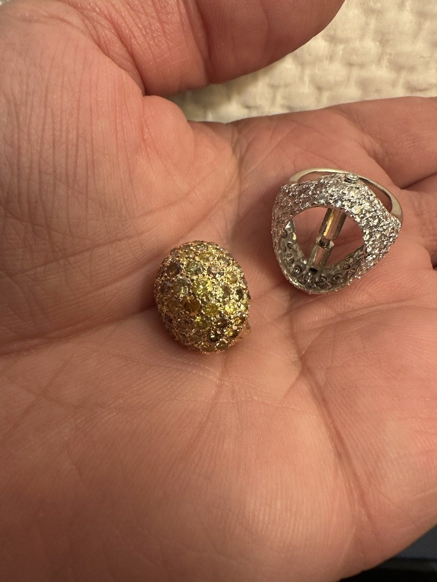 Bague bombée en or gris pavée diamants cognac-photo-3