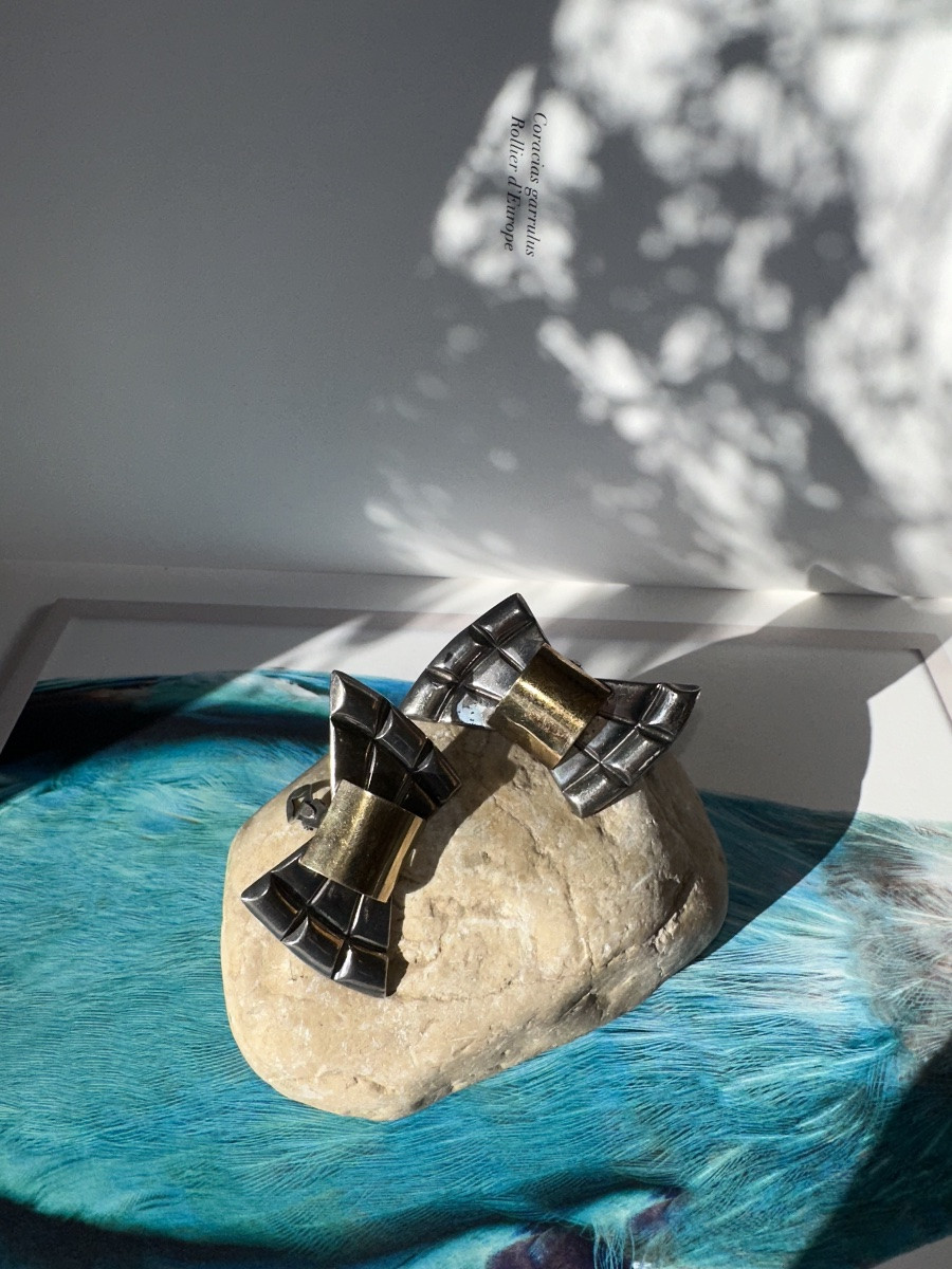 Pair Of Silver And Gold Bow Tie Earrings, 1970s-photo-2