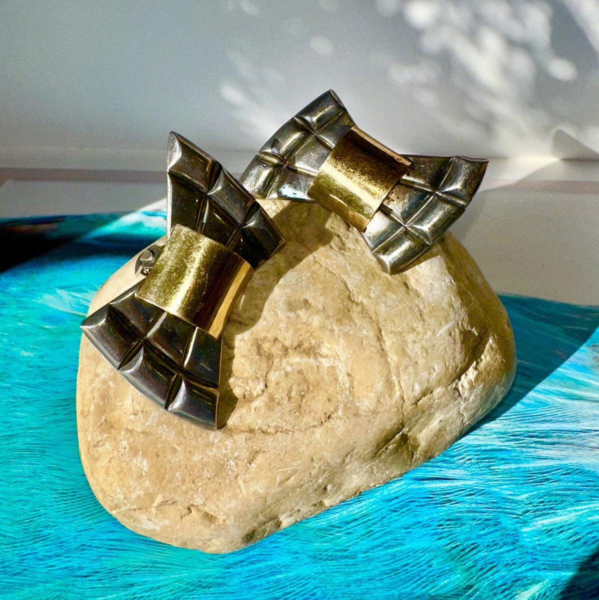 Pair Of Silver And Gold Bow Tie Earrings, 1970s