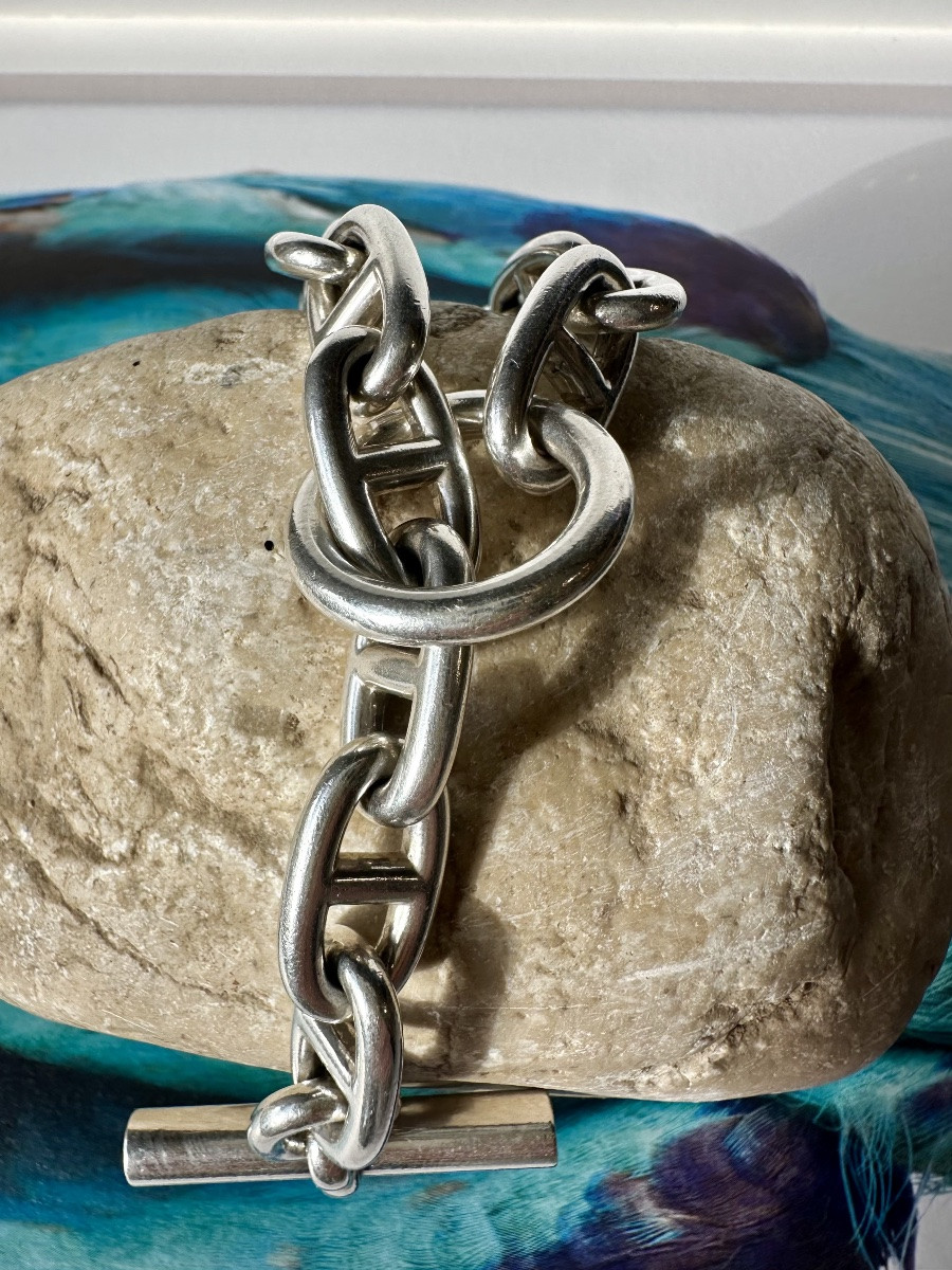 Hermès Bracelet – Solid Silver Anchor Chain, 1970s – Rare Piece-photo-3