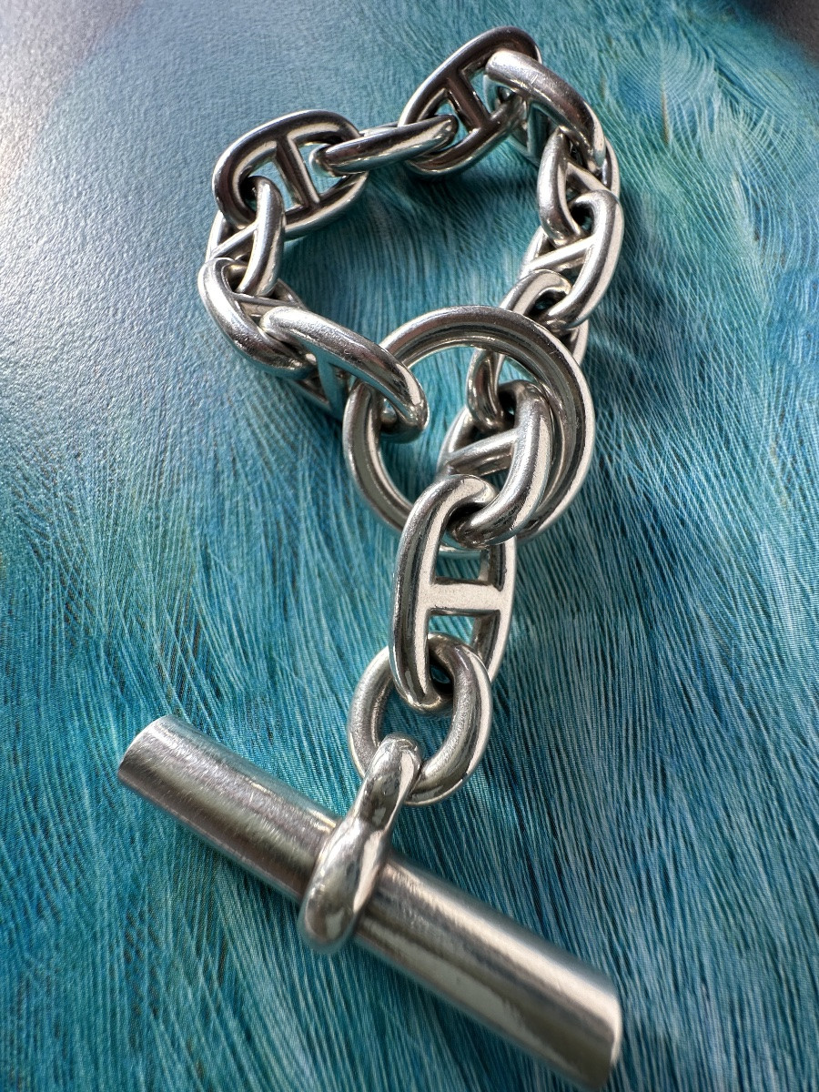 Hermès Bracelet – Solid Silver Anchor Chain, 1970s – Rare Piece-photo-4