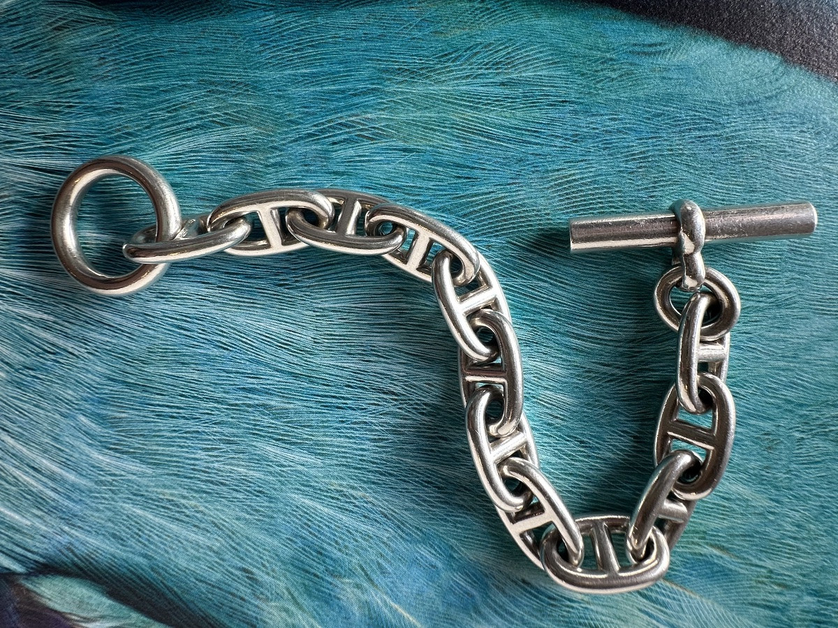 Hermès Bracelet – Solid Silver Anchor Chain, 1970s – Rare Piece-photo-1