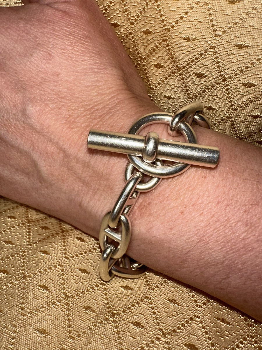 Hermès Bracelet – Solid Silver Anchor Chain, 1970s – Rare Piece-photo-2