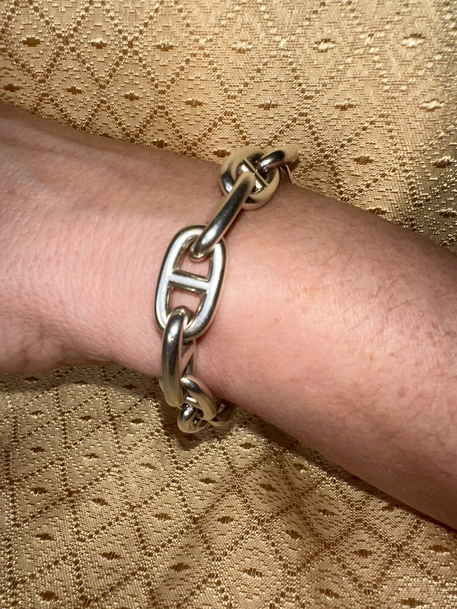 Hermès Bracelet – Solid Silver Anchor Chain, 1970s – Rare Piece-photo-3