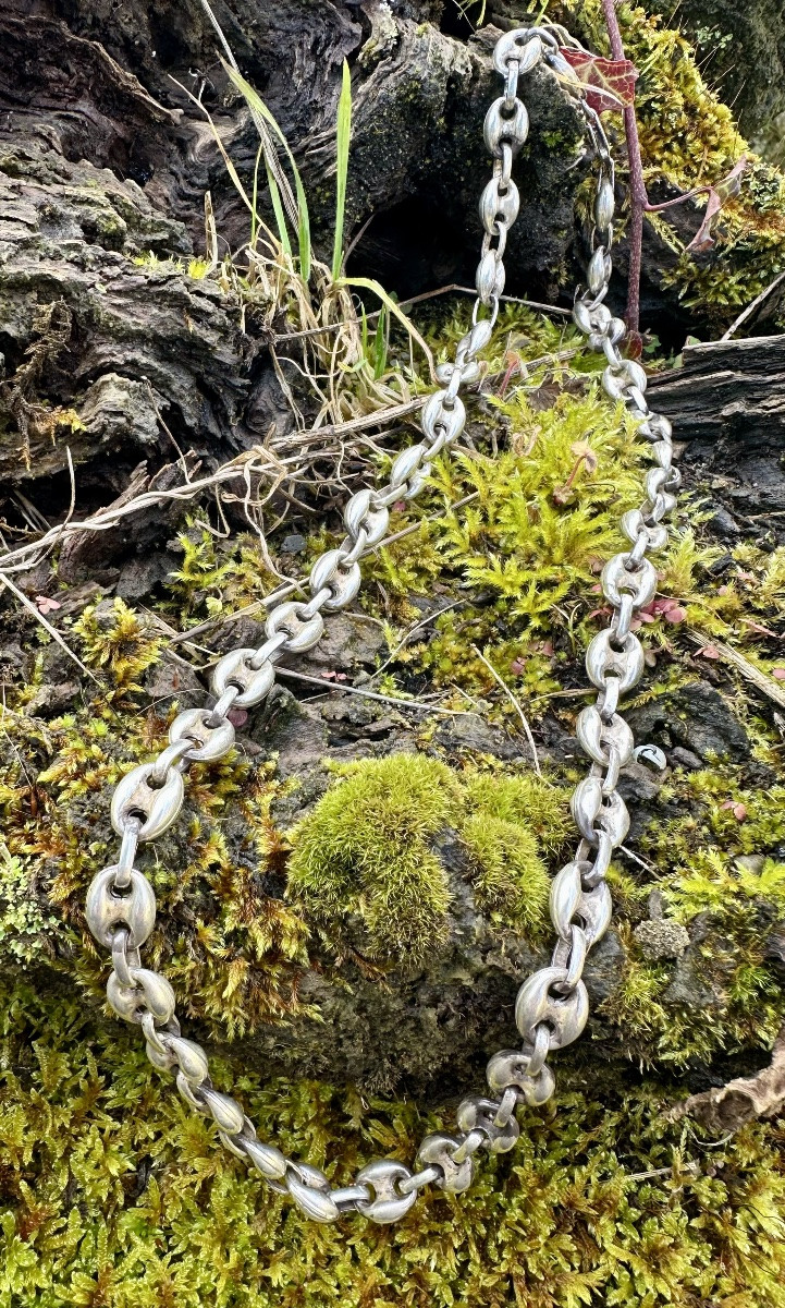 Ink Chain – Unisex Necklace In 925 Sterling Silver, Italy, Circa 1970-photo-3