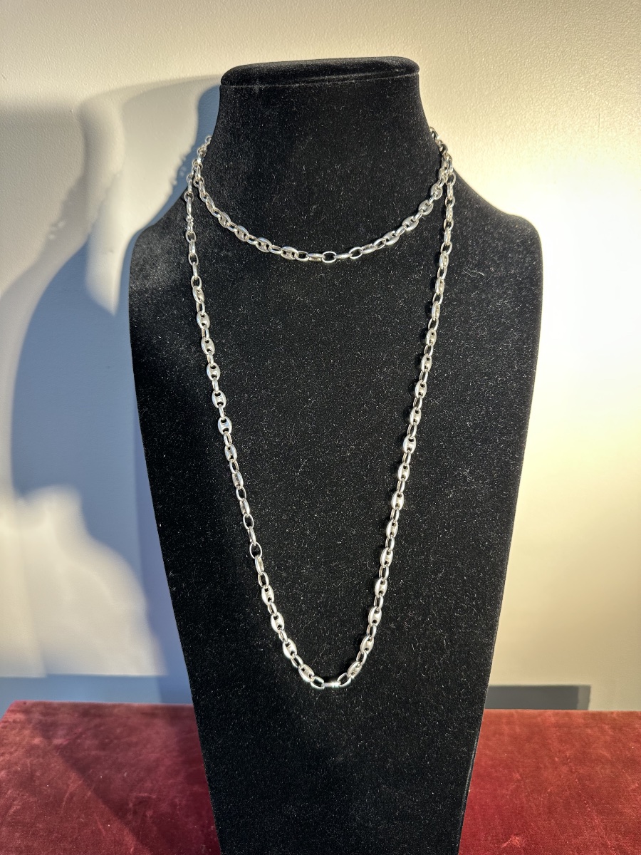 1970s Adjustable Long Necklace In Solid Silver-photo-2