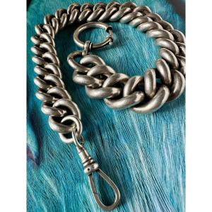 Chaîne giletière ancienne en argent massif – fXIXᵉ siècle