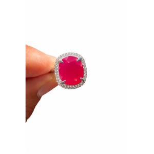Bague    en or blanc 14 carats  ,   rubis et diamant
