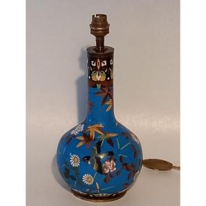 Pied De Lampe En émail Cloisonné, Monté Sur Socle En Bronze