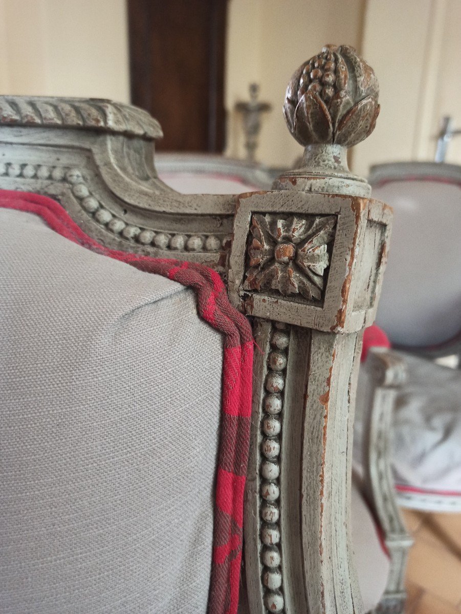 Louis XVI Period Living Room From The 18th Century In Gray Lacquered Wood-photo-4