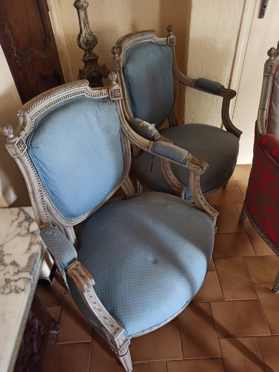 Louis XVI Period Living Room From The 18th Century In Gray Lacquered Wood-photo-6
