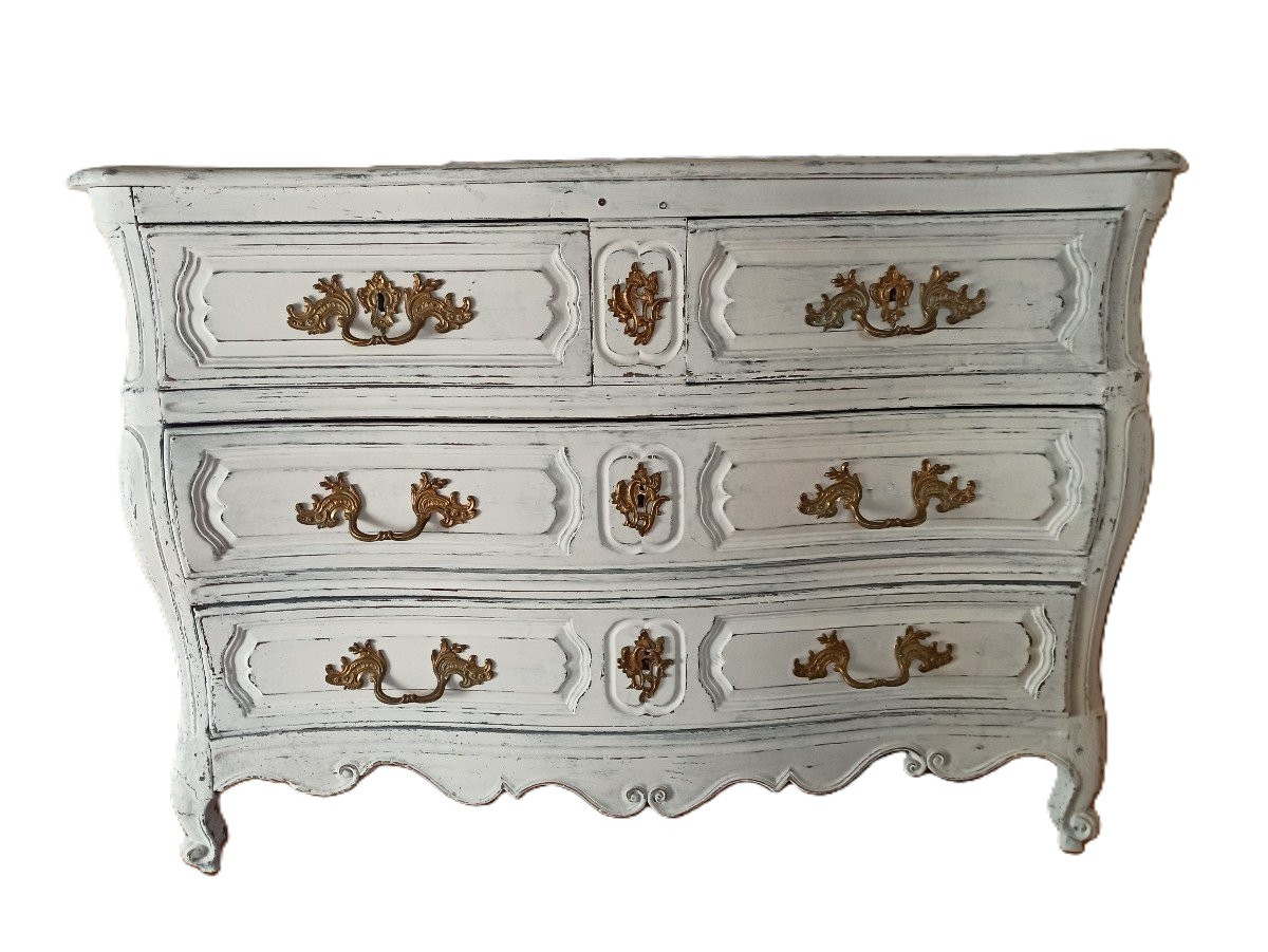 Commode galbée Louis XV d'époque XVIIIe Siècle