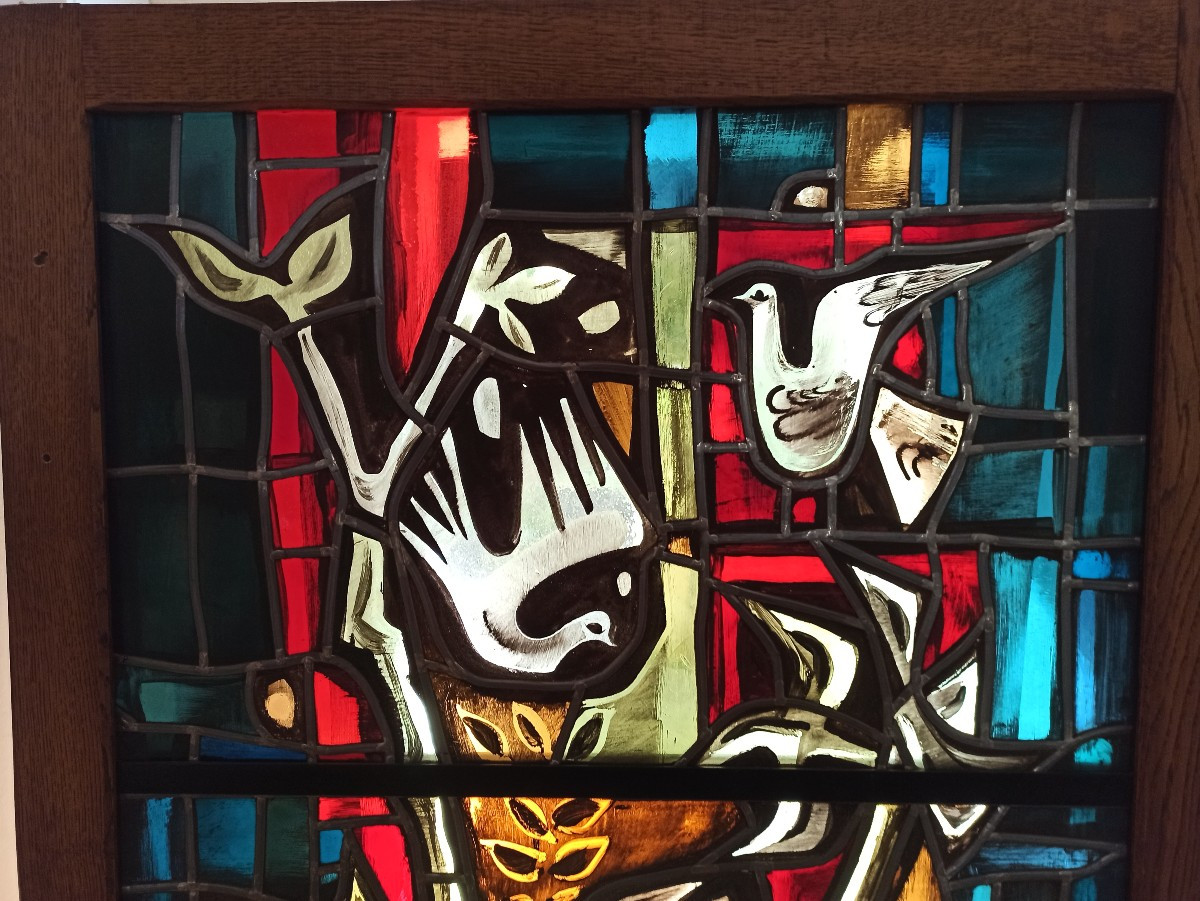 Important Vitrail moderniste signé et daté 1970-photo-2