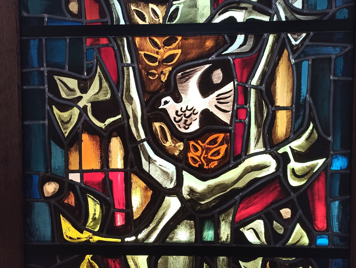 Important Vitrail moderniste signé et daté 1970-photo-3