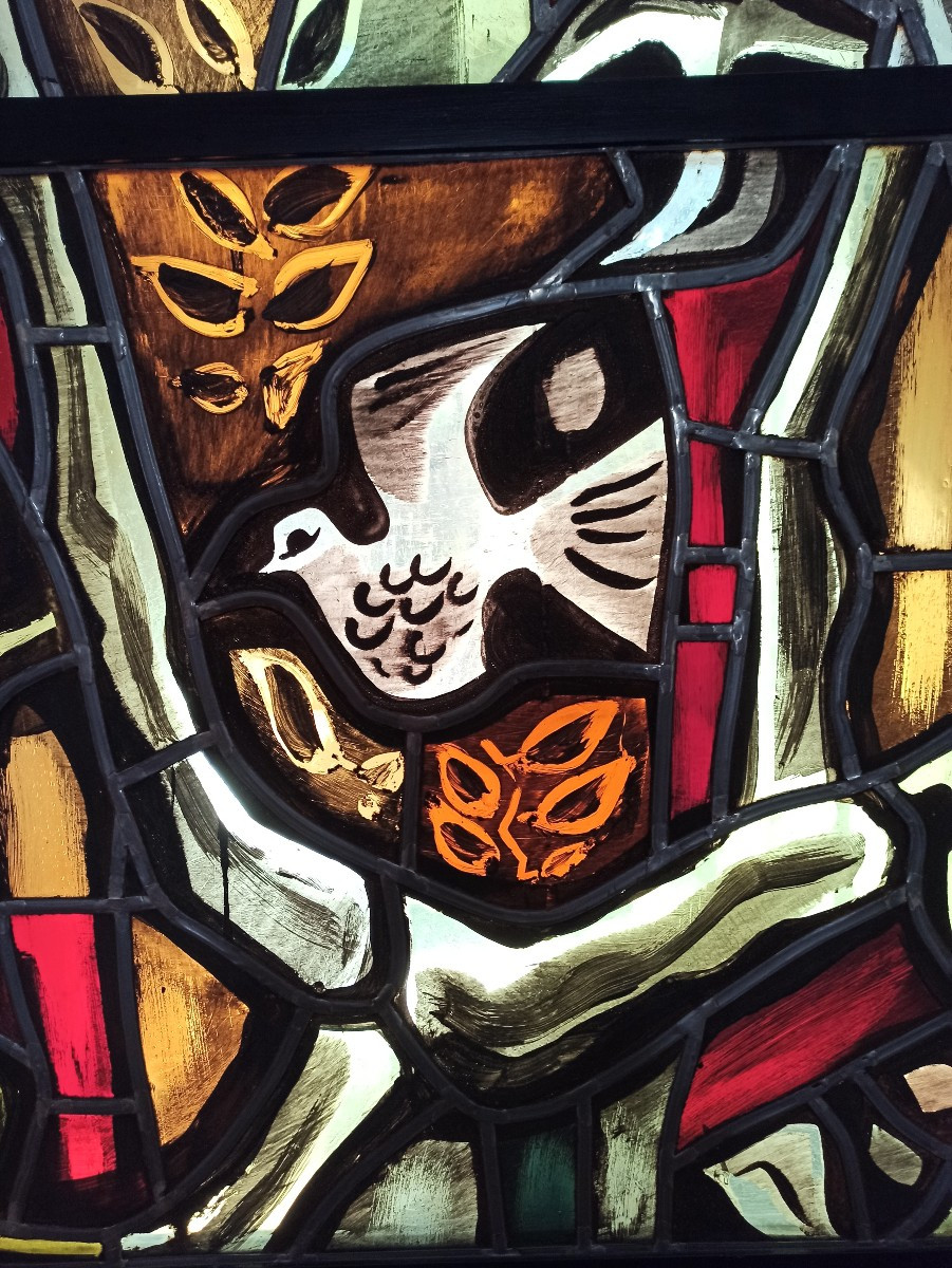 Important Vitrail moderniste signé et daté 1970-photo-2