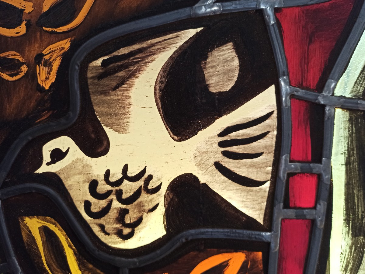 Important Vitrail moderniste signé et daté 1970-photo-4