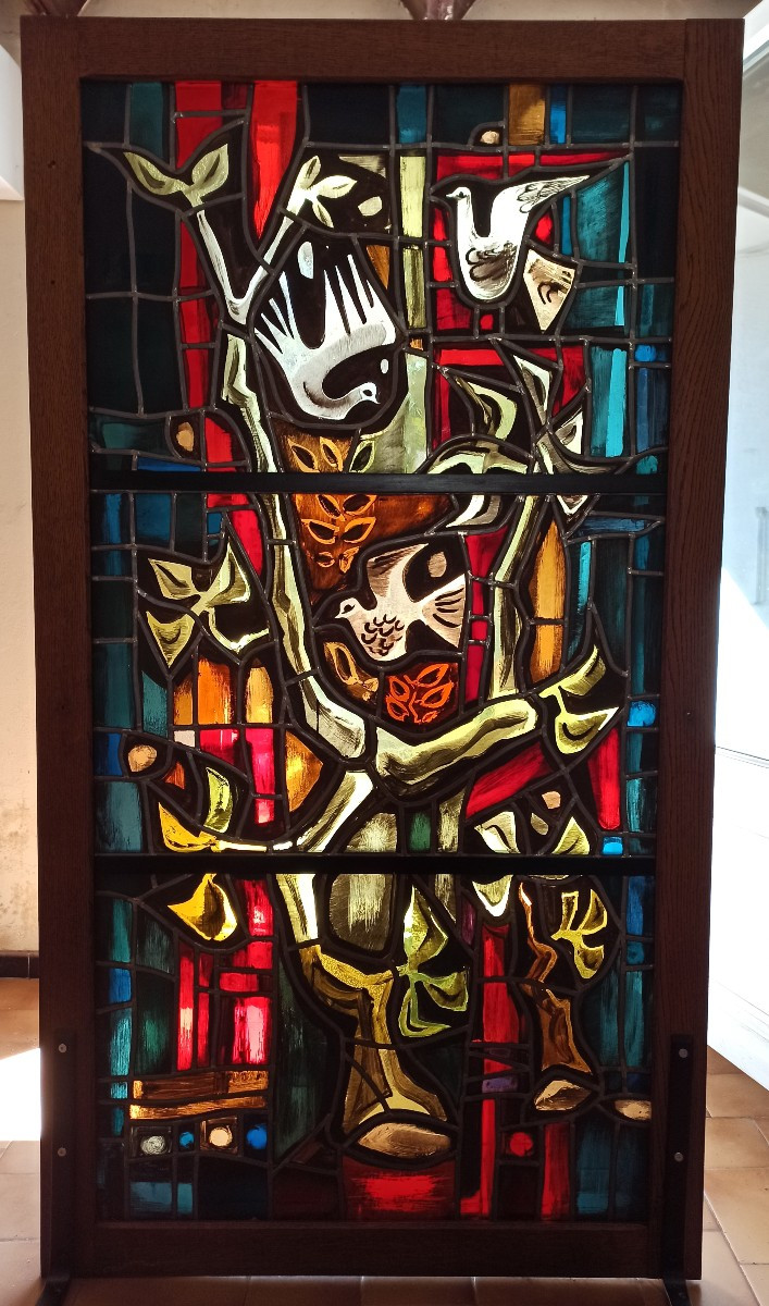 Important Vitrail moderniste signé et daté 1970