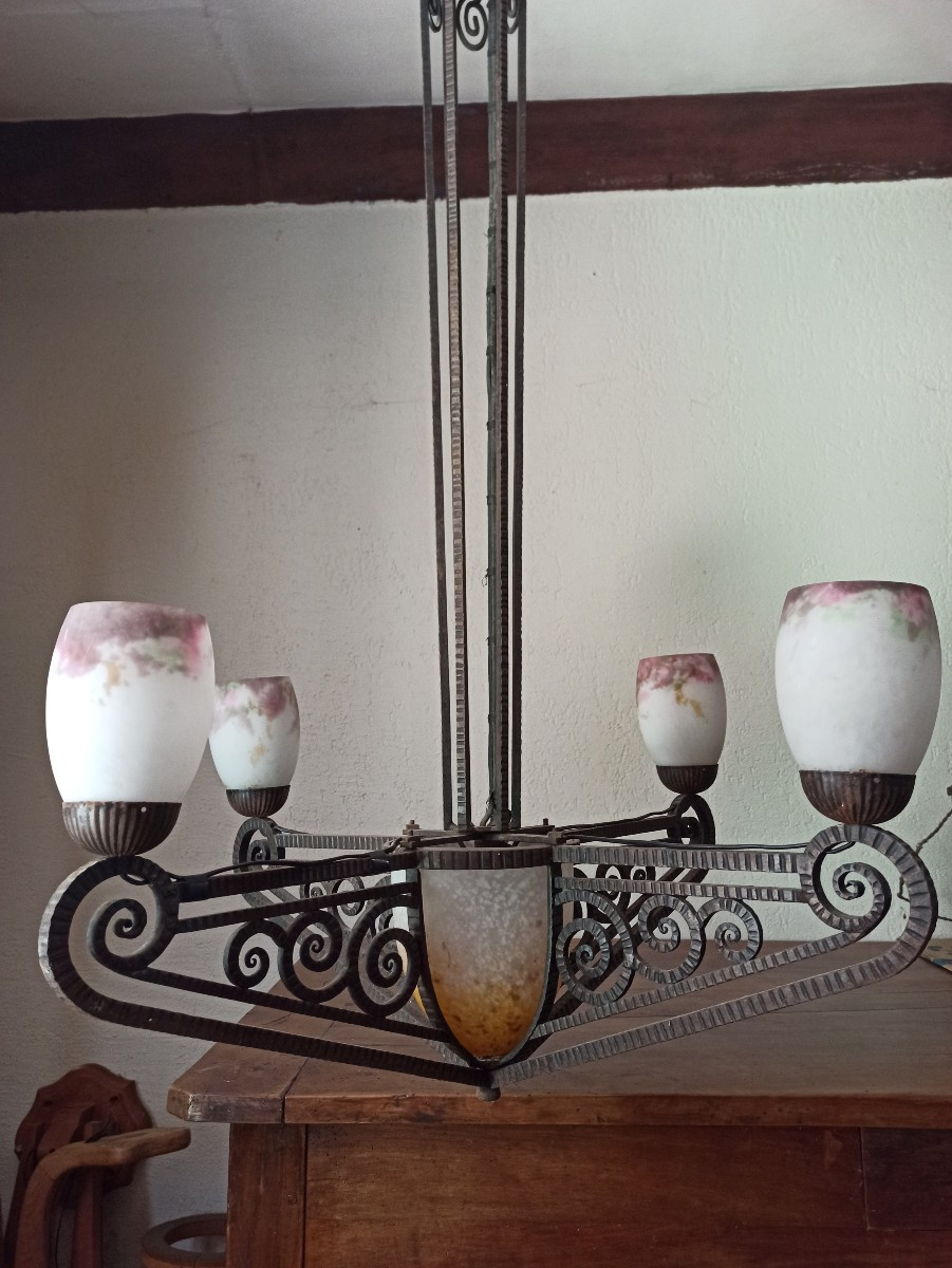 Large Art Deco Muller Frères Chandelier-photo-2
