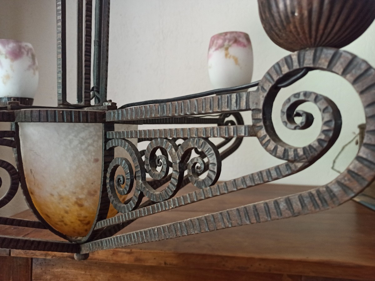 Large Art Deco Muller Frères Chandelier-photo-4