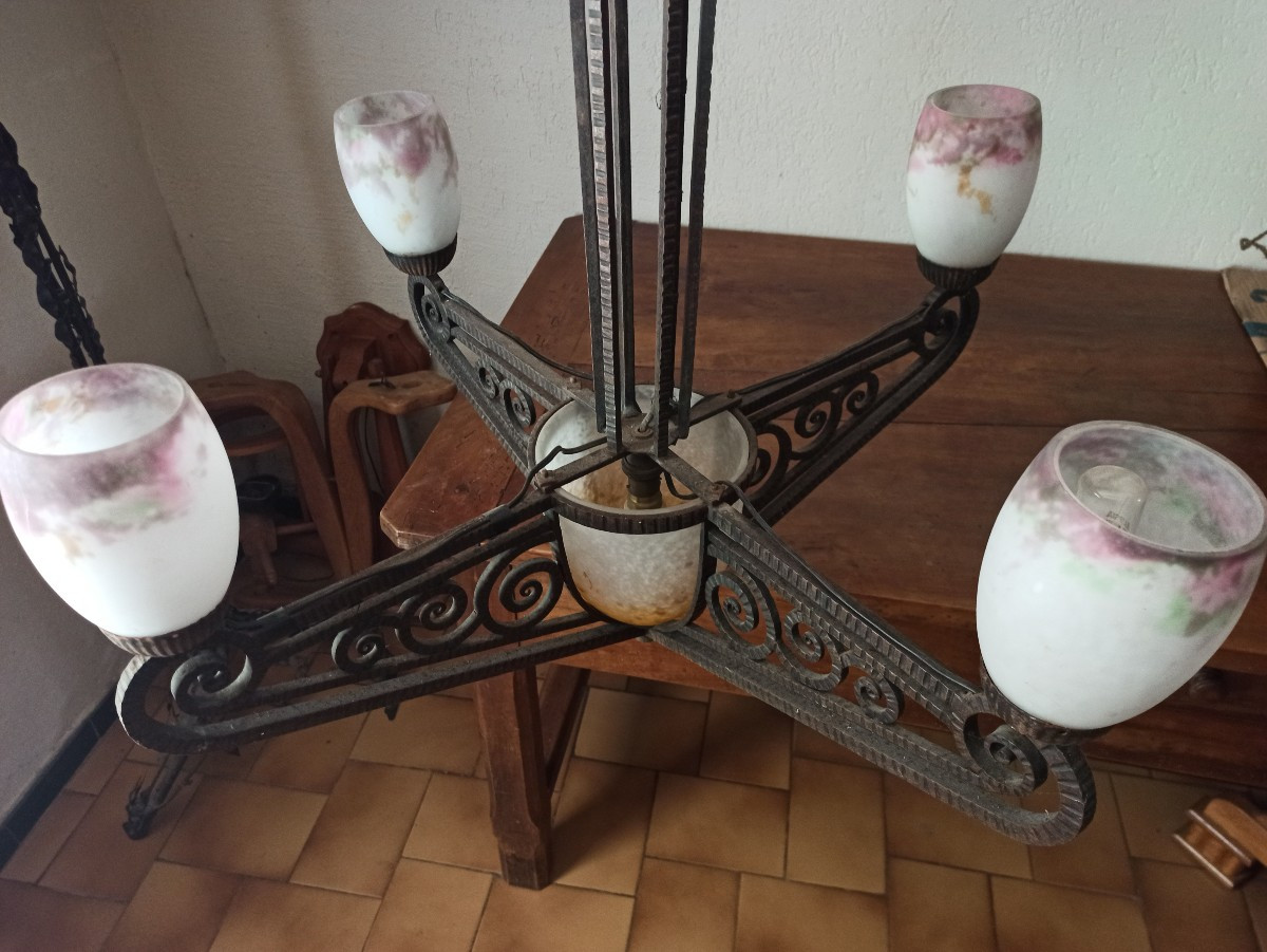 Large Art Deco Muller Frères Chandelier-photo-1