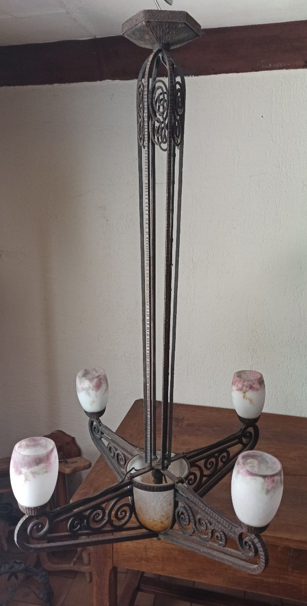 Large Art Deco Muller Frères Chandelier-photo-2