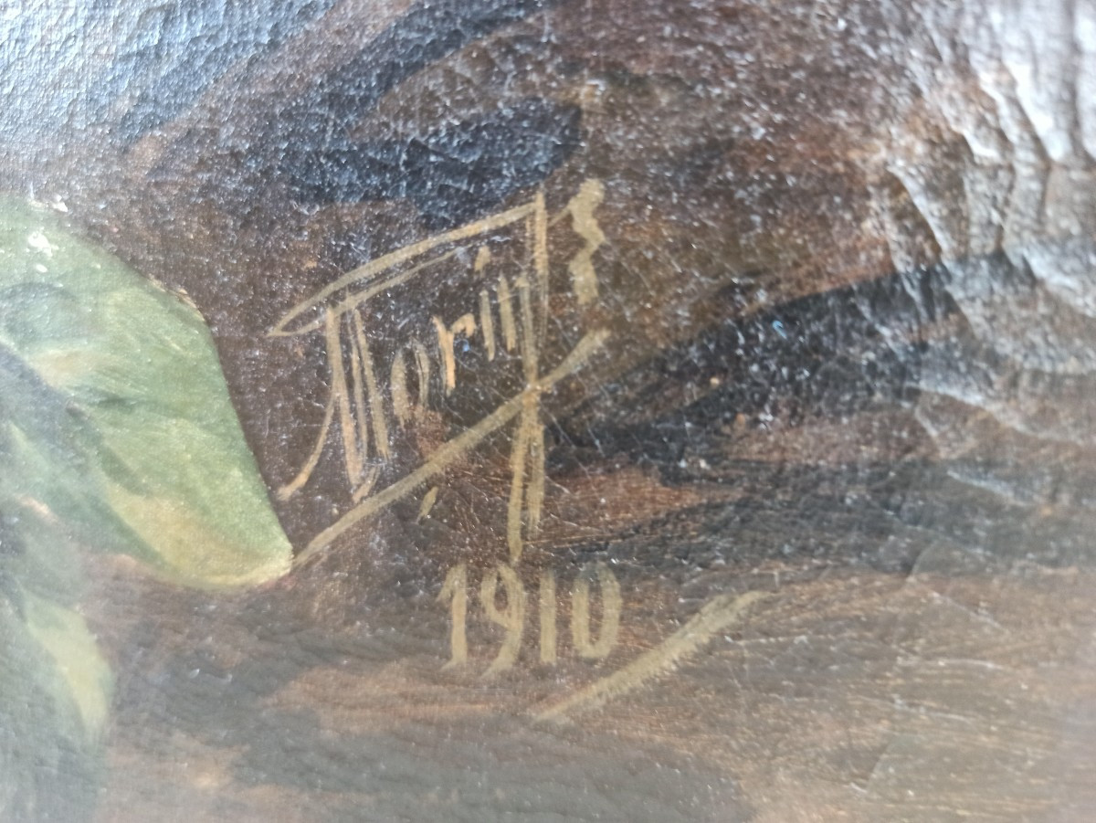 grand tableau "Panier fleuri" signé et daté 1910-photo-4