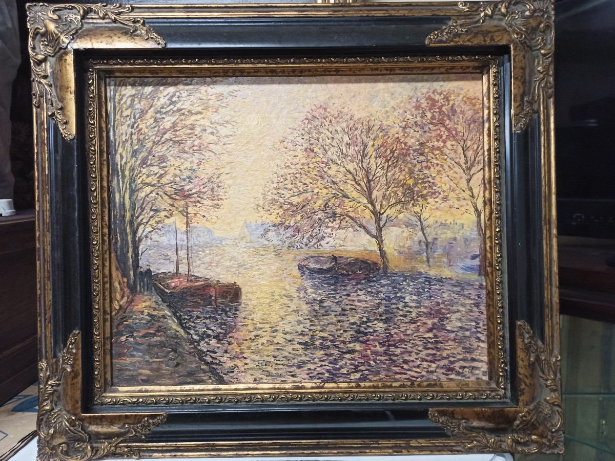 Painting "the Quays In Autumn" By Paul Flaubert (1928-1994)