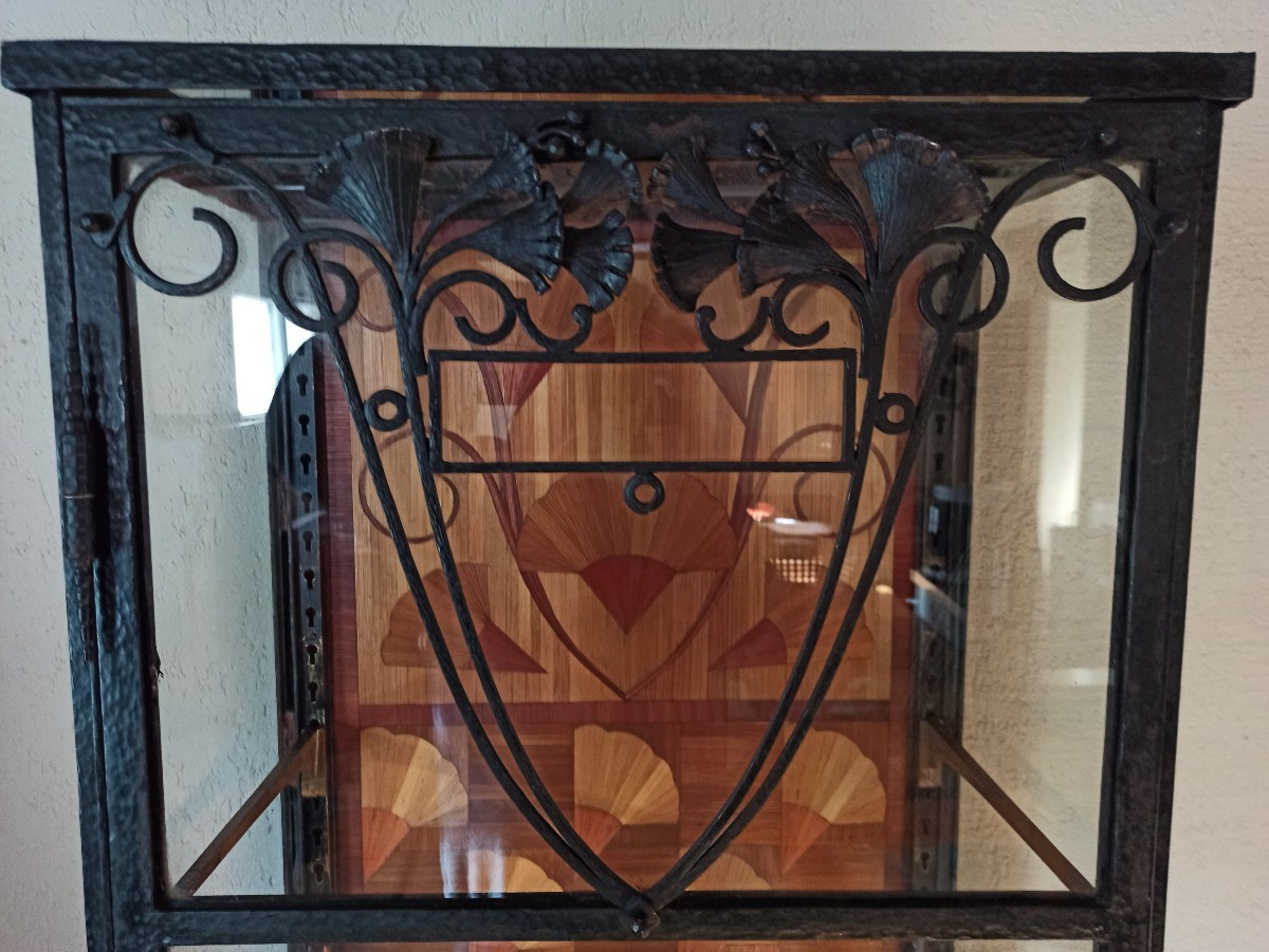 Vitrine d'époque Art Déco en marqueterie de paille-photo-4