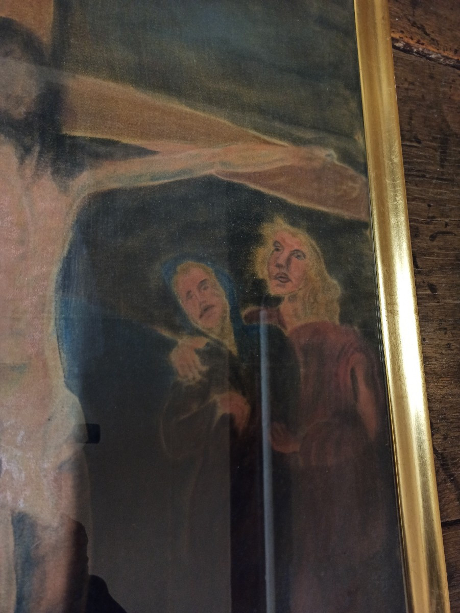Pastel "La crucifixion" XXe siècle-photo-2