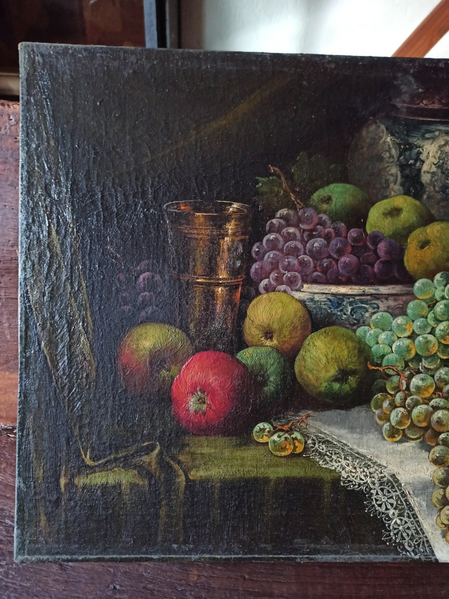 Oil On Canvas, Still Life With Fruit, 19th Century-photo-2