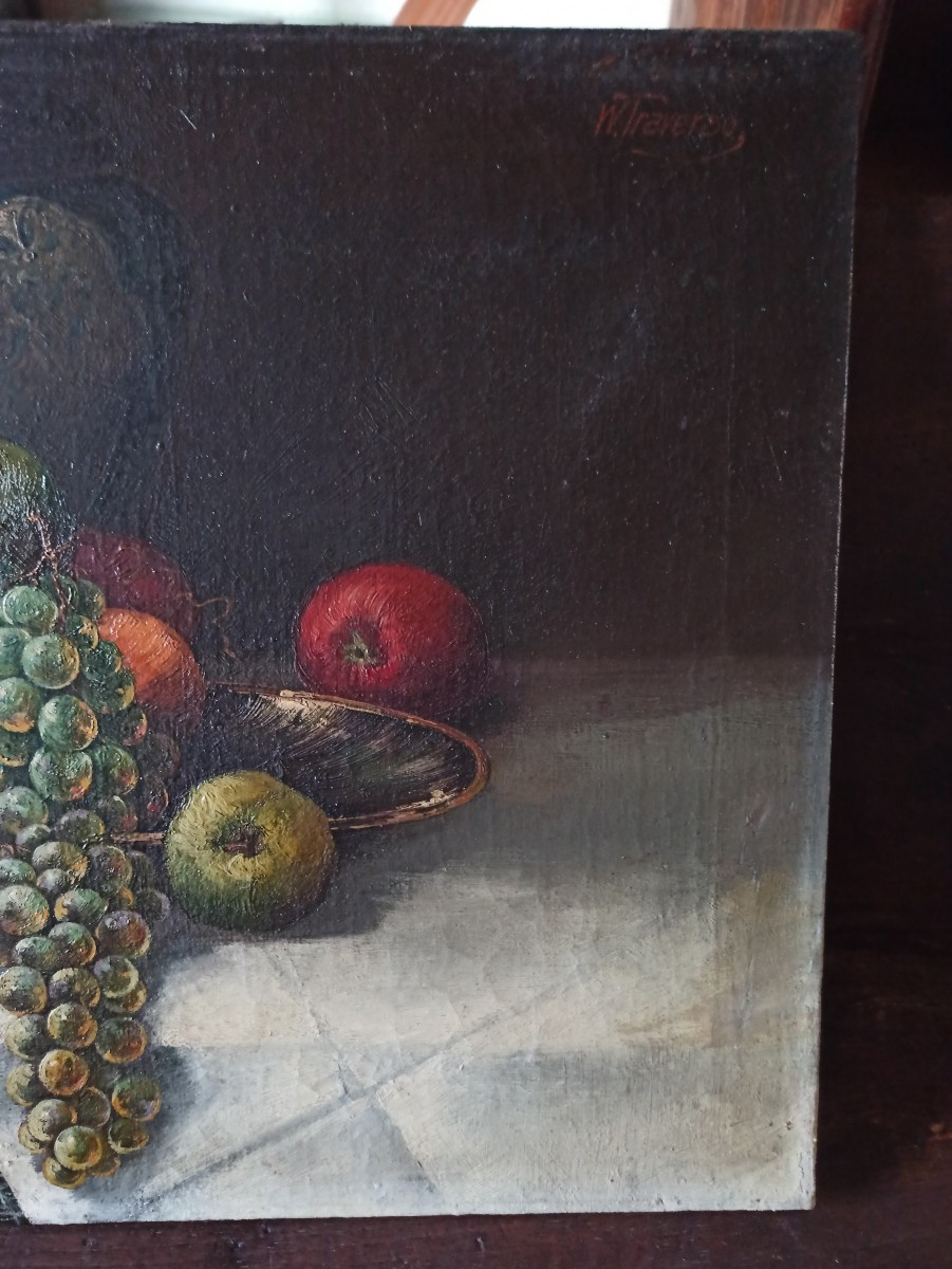 Oil On Canvas, Still Life With Fruit, 19th Century-photo-4