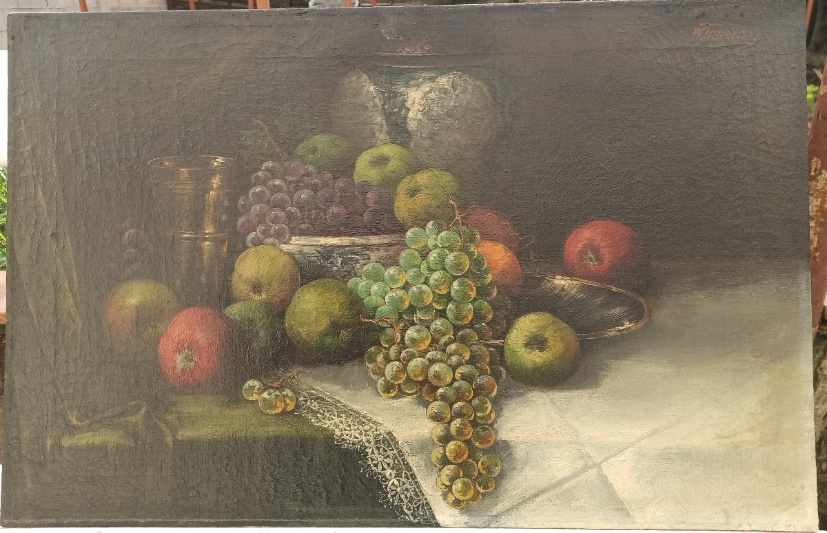 Huile sur toile nature morte aux fruits XIXe siècle