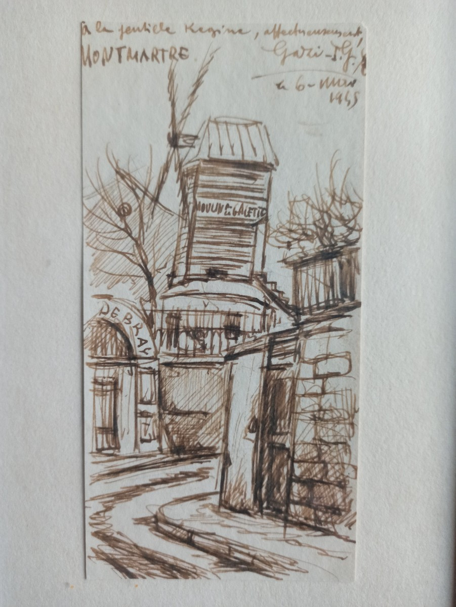 Dessin à la plume Montmartre Moulin de la Galette -photo-2