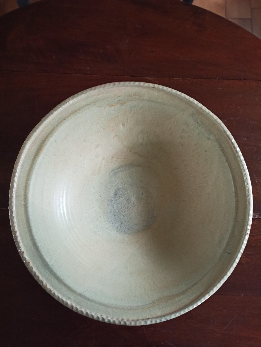 Importante coupe centre de table en grès vert céladon -photo-2
