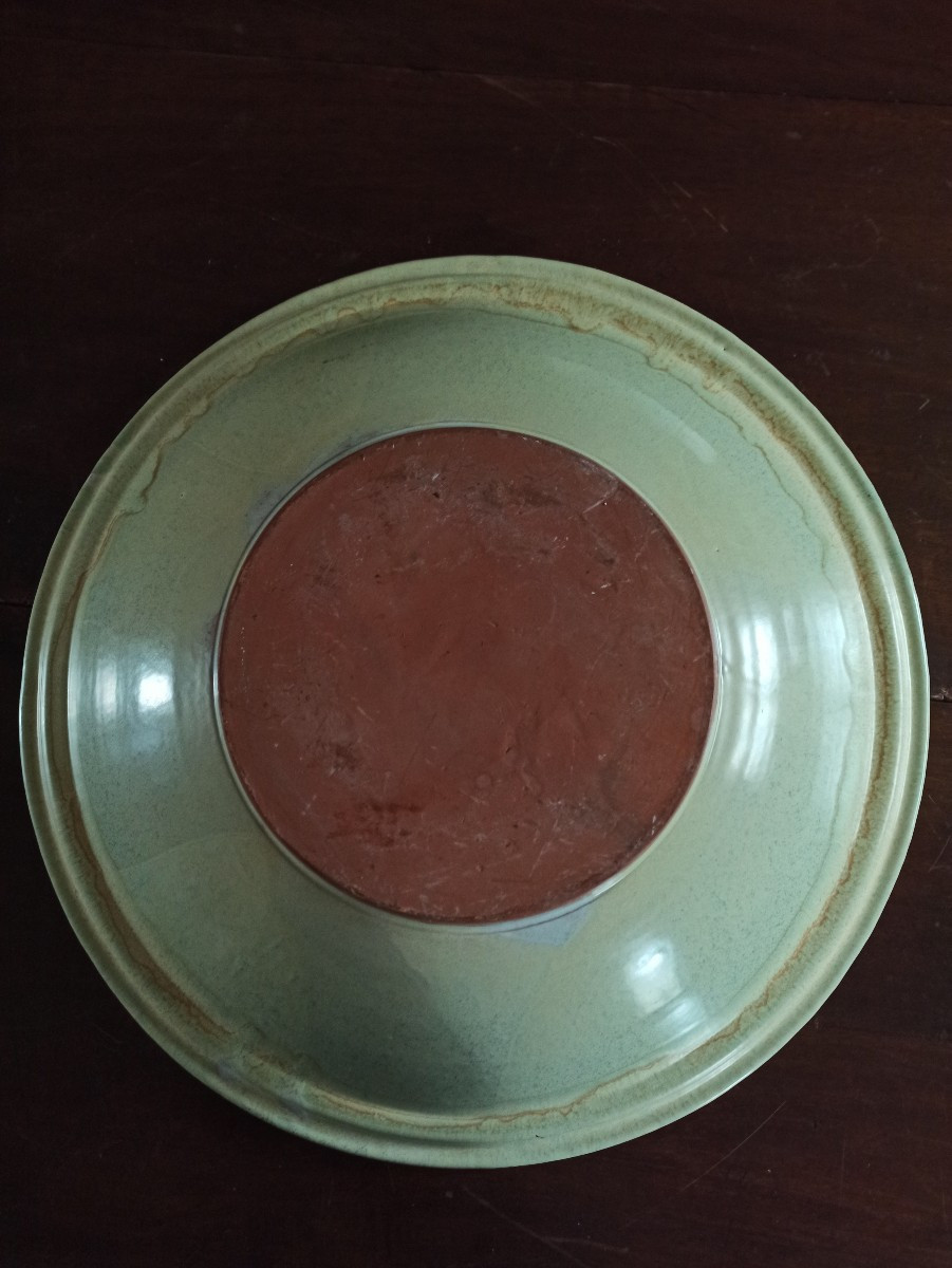 Importante coupe centre de table en grès vert céladon -photo-2