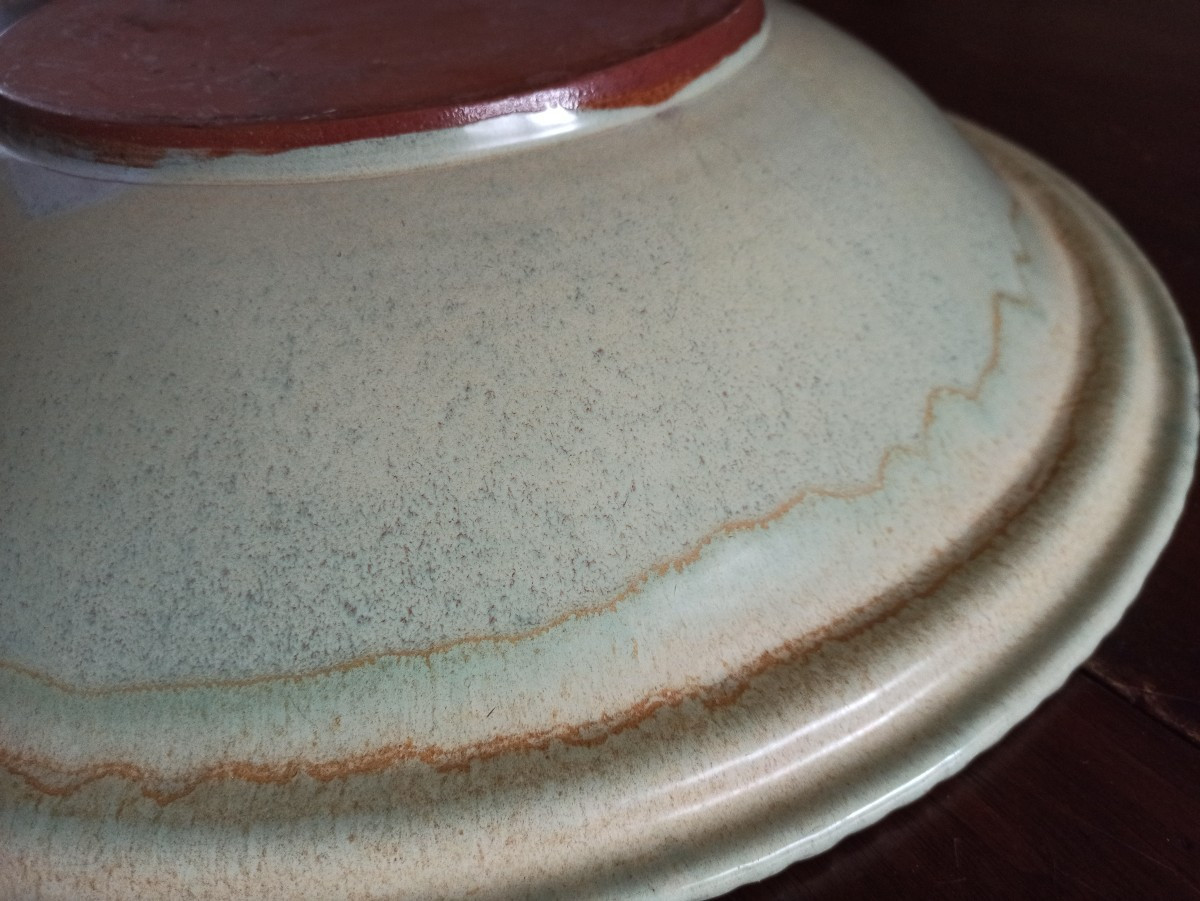 Importante coupe centre de table en grès vert céladon -photo-3