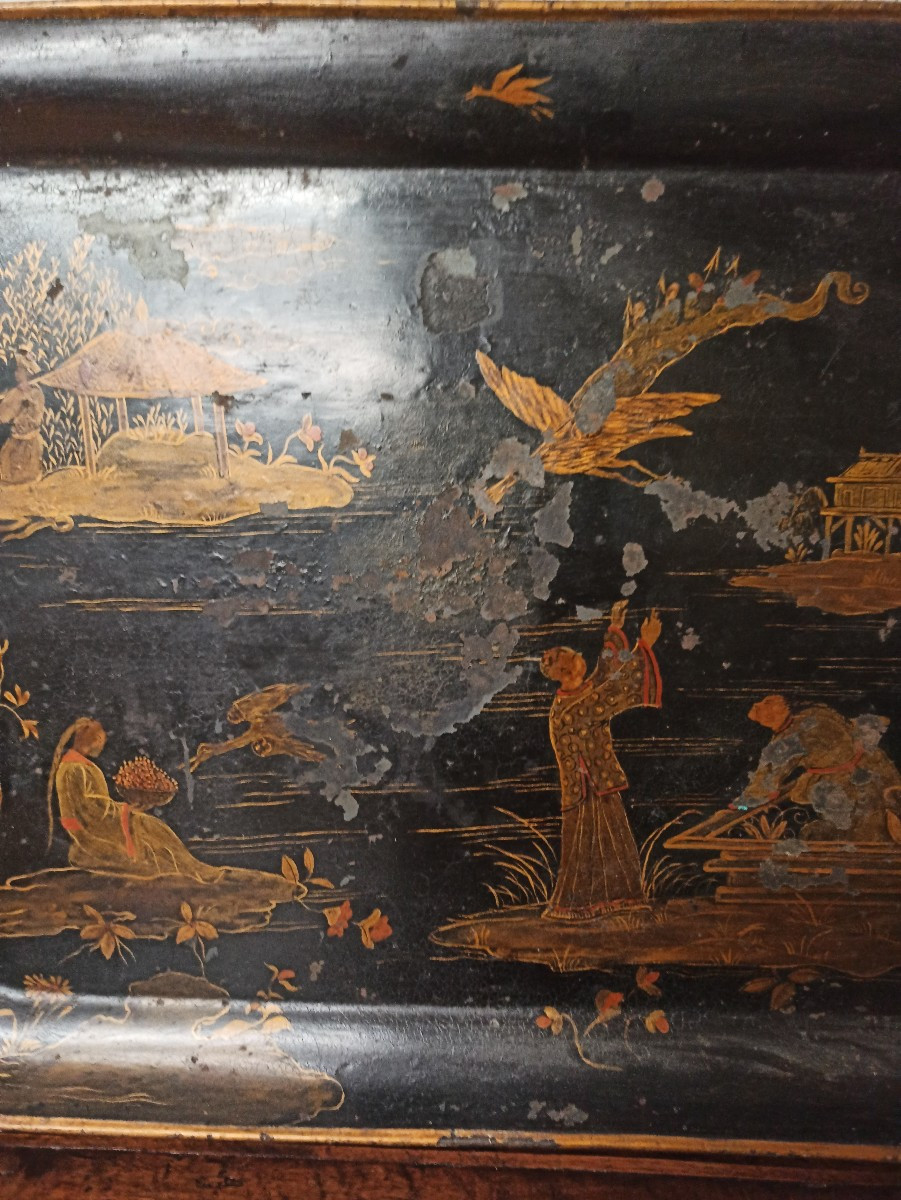 Grand plateau de service en tôle décor aux chinois XIXe siècle-photo-4