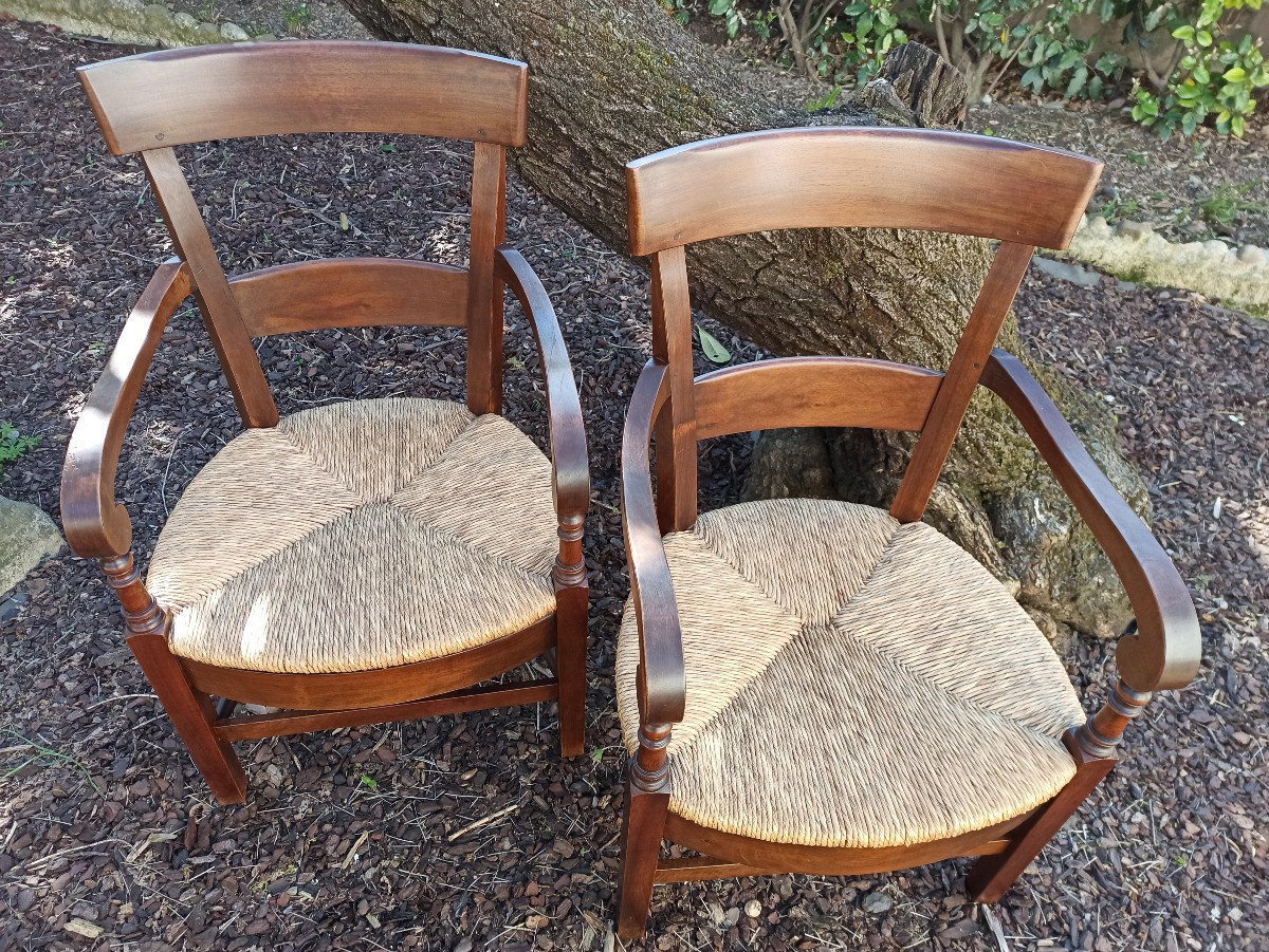 Pair Of Straw-seated Armchairs-photo-4