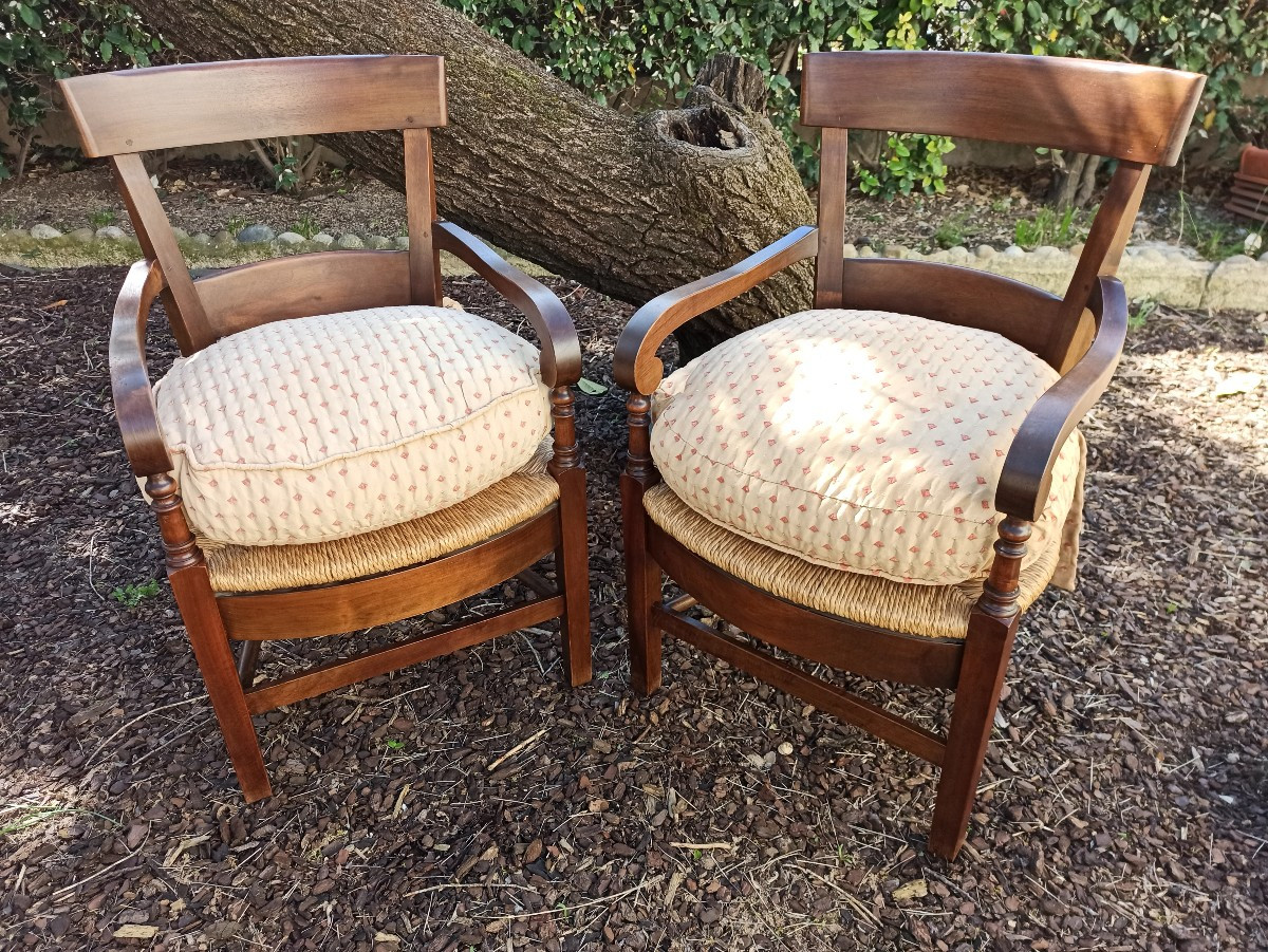 Pair Of Straw-seated Armchairs