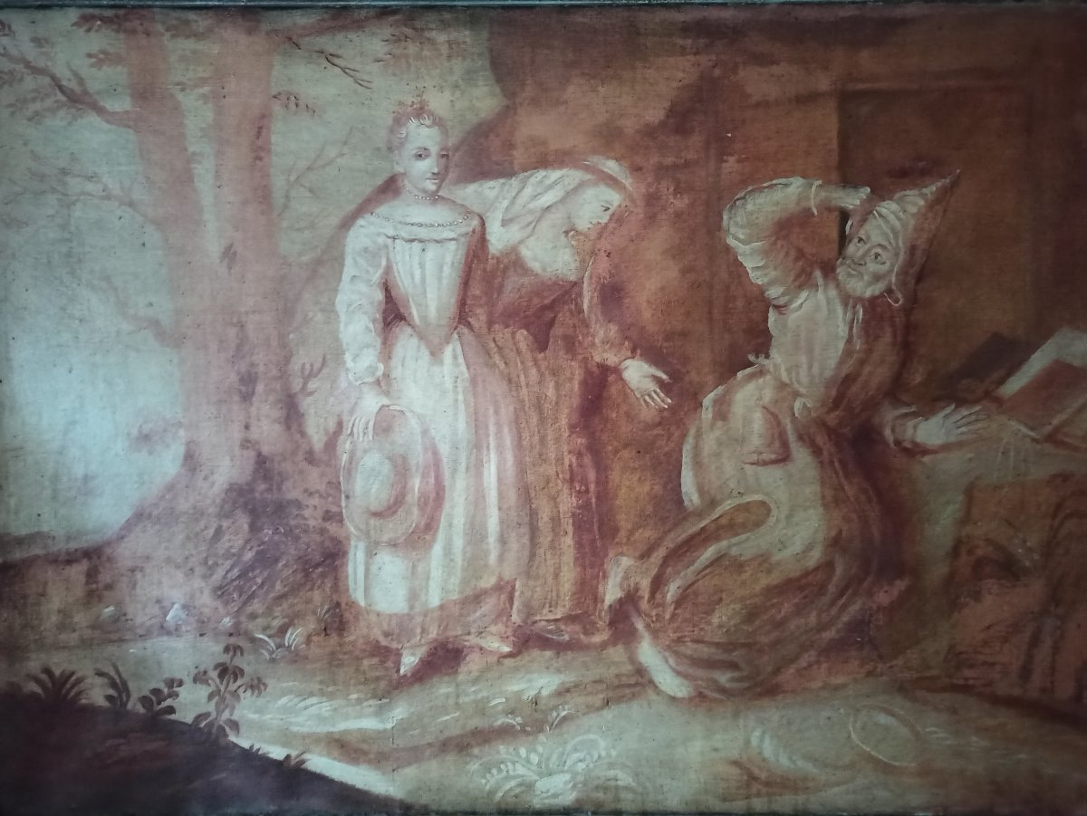 Importante huile sur toile d'époque XVIIIe siècle-photo-2