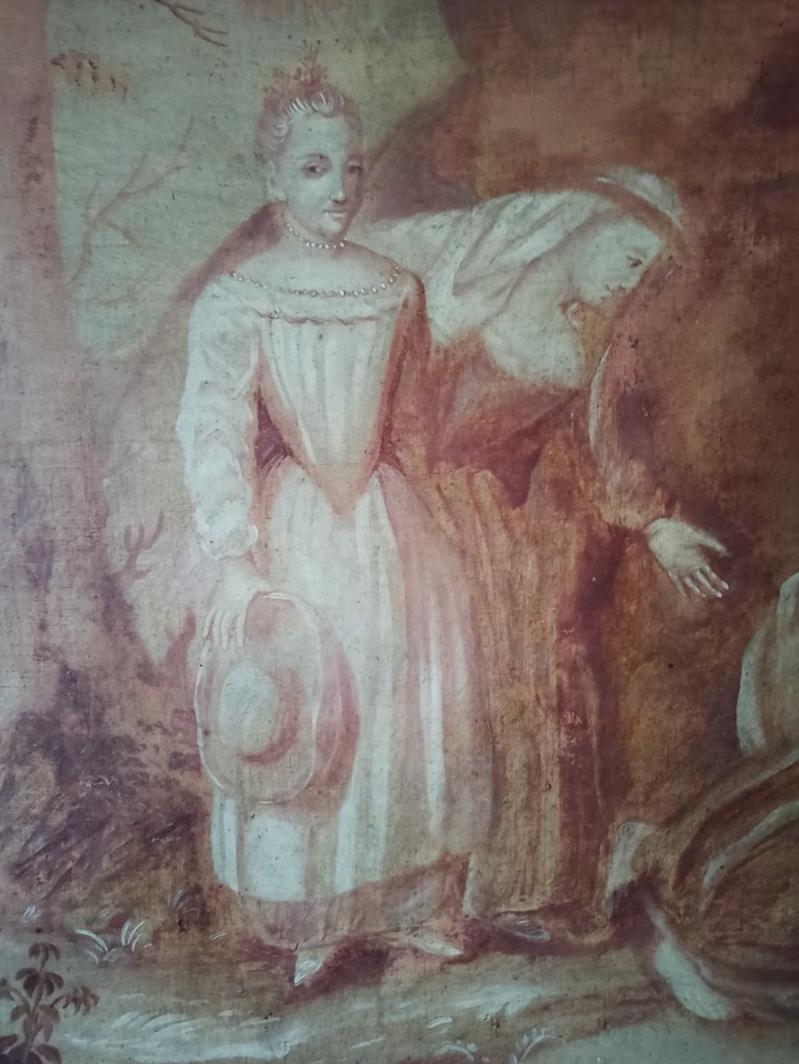 Importante huile sur toile d'époque XVIIIe siècle-photo-3