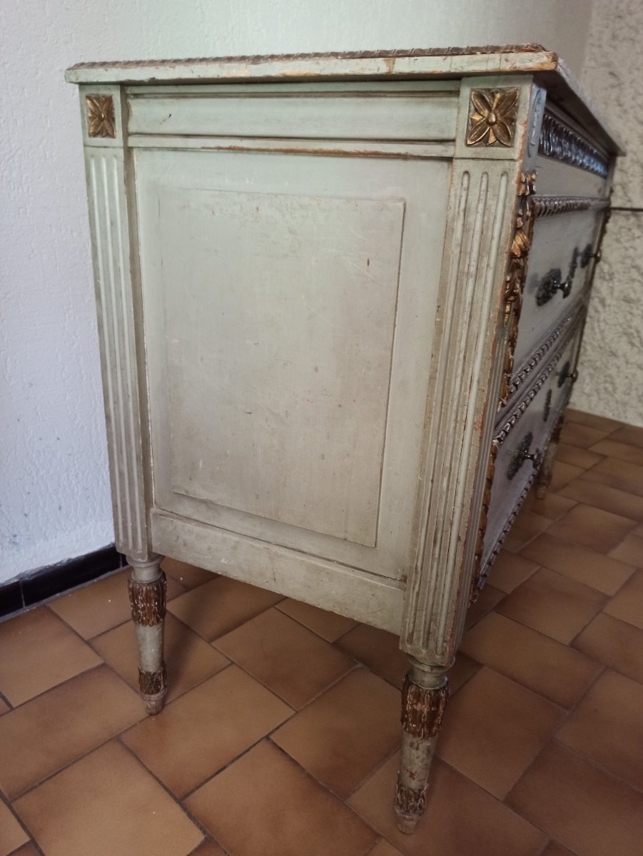 Louis XVI-style Lacquered Wooden Chest Of Drawers With A Hopping Top-photo-4