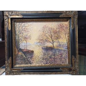 Painting "the Quays In Autumn" By Paul Flaubert (1928-1994)