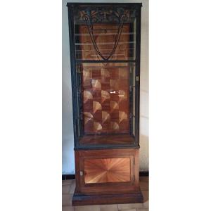 Vitrine d'époque Art Déco en marqueterie de paille