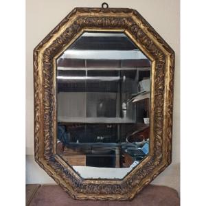 Miroir octogonal Louis XIV d'époque XVIIe siècle à profil inversé