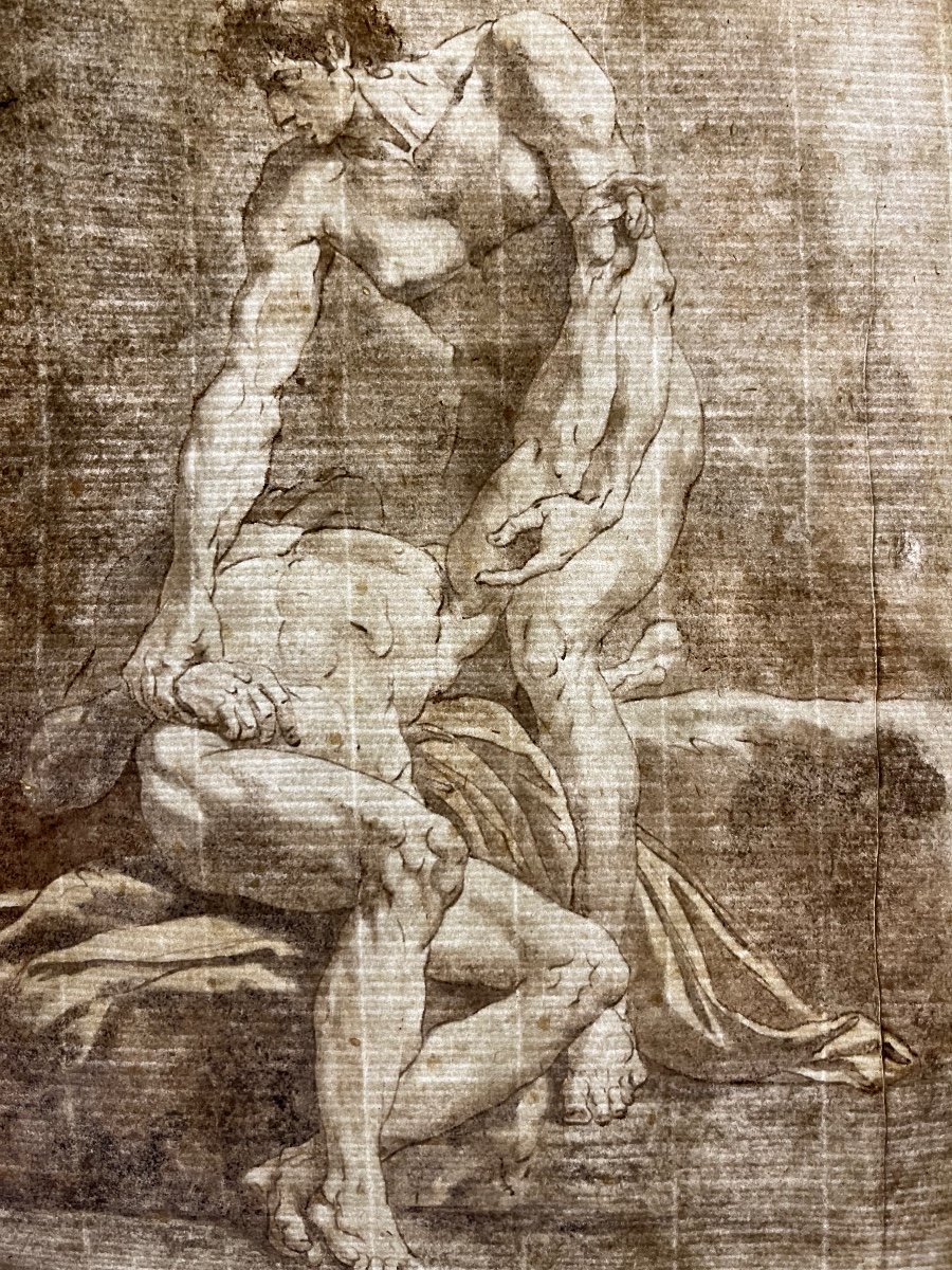 Ecole Française fin XVIIIe Nus Masculins Encre Lavis Dessin Ancien vers 1800-photo-4