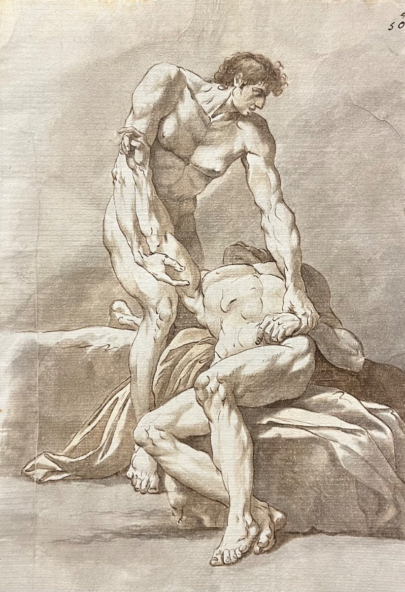 Ecole Française fin XVIIIe Nus Masculins Encre Lavis Dessin Ancien vers 1800